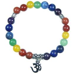 Myhealingworld Om Charm Seven Chakra Healing Power Yoga 8mm Natural Beads Stretchable Bracelet