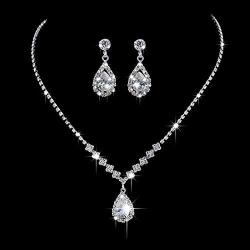 Yikisdy Wedding Bride Necklace Earrings Set Bride Crystal Jewelry Rhinestones Choker Necklaces Accessories for Women and Girls