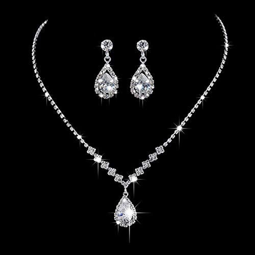 Yikisdy Wedding Bride Necklace Earrings Set Bride Crystal Jewelry Rhinestones Choker Necklaces Accessories for Women and Girls