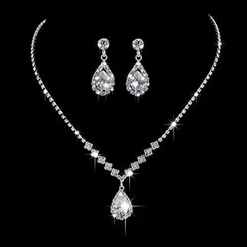 Yikisdy Wedding Bride Necklace Earrings Set Bride Crystal Jewelry Rhinestones Choker Necklaces Accessories for Women and Girls Yikisdy Wedding Bride Necklace Earrings Set Bride Crystal Jewelry Rhinestones Choker Necklaces Accessories for Women and Girls