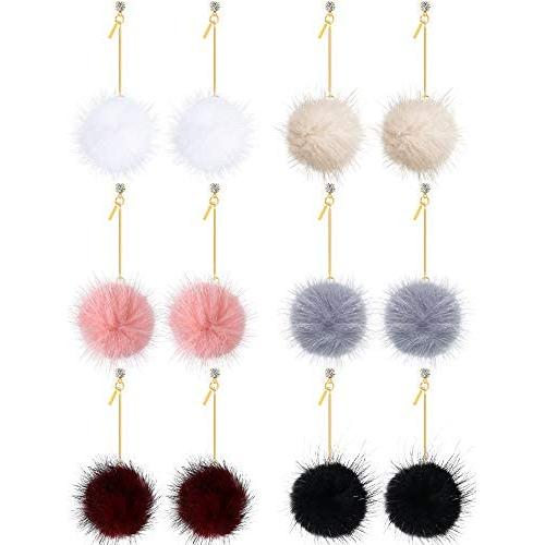 6 Pairs Faux Fur Ball Earrings Pom Pom Dangle Earrings Valentines Gifts for Women Girls