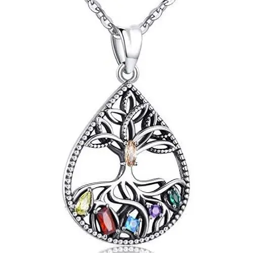 Aniu celtic tree of life Pendant necklace for Women, 925 Sterling Silver Cubic Zirconia Teardrop Jewelry Gifts for girls Mom Lovers Wife 18
