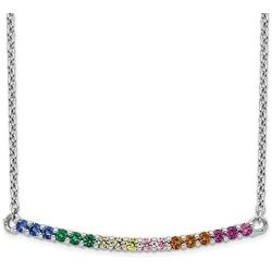 Avarosa Jewelry Sterling Silver Rhodium-Plated Colorful Cubic Zirconia CZ Curved Bar Necklace for Women with 18 in Chain
