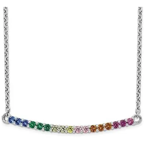 Avarosa Jewelry Sterling Silver Rhodium-Plated Colorful Cubic Zirconia CZ Curved Bar Necklace for Women with 18 in Chain