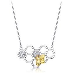 Sllaiss 925 Sterling Silver Honeycomb Crystal Necklace Crystals from Austria Cute Honey Bee Pendant Jewelry for Women Christmas, Valentines Day Gift with Box