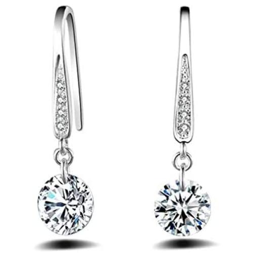 YAZILIND Drop Dangle Earrings Silver Cubic Zirconia Sparkling Women Hook Earrings Elegant Vintage Shinning Statement Party Jewelry