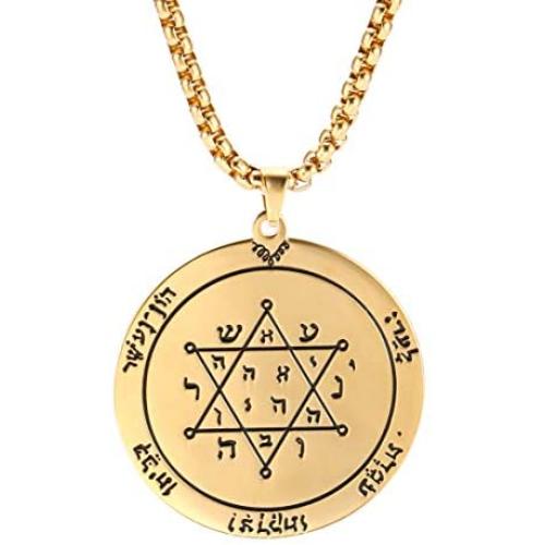 TEAMER Key of Solomon Seal Pendant Necklace Gold Stainless Steel Pentacle Talisman Wiccan Jewelry for Men Women
