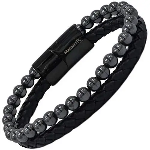 MagnetRX® Hematite & Leather Magnetic Therapy Bracelet - MAX Strength Natural Pain Relief and Healing Stones - Beaded Magnetic Hematite Bracelets (Medium) MagnetRX® Hematite & Leather Magnetic Therapy Bracelet - MAX Strength Natural Pain Relief and Healing Stones - Beaded Magnetic Hematite Bracelets (Medium)
