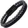 MagnetRX® Hematite & Leather Magnetic Therapy Bracelet - MAX Strength Natural Pain Relief and Healing Stones - Beaded Magnetic Hematite Bracelets (Medium)