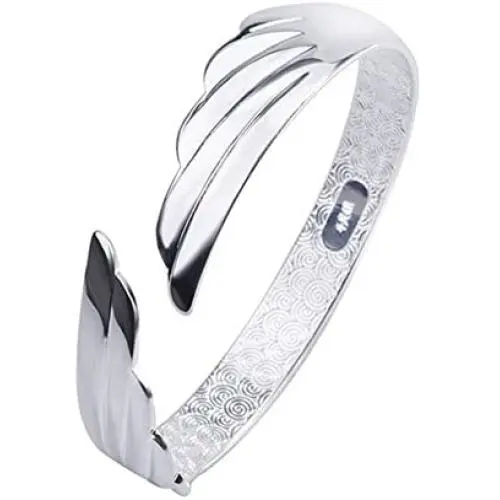 HYLJ Sterling Silver Plated Vintage Double Big Angel Wings Adjustable Bangle Bracelet,63MM HYLJ Sterling Silver Plated Vintage Double Big Angel Wings Adjustable Bangle Bracelet,63MM