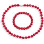 Bling Jewelry Classic Elegant Compressed Red Blue Turquoise Color 9MM Ball Beads Strand Necklace Stretch Bracelet Set for Women 925 Silver Clasp