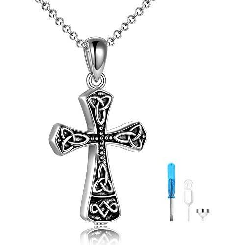 Celtic Cross Urn Necklace for Ashes Sterling Silver Cremation Memorial Jewelry Vintage Religious Jewelry