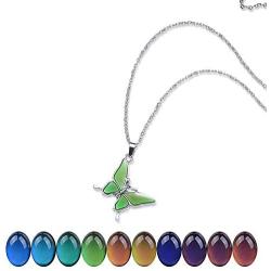 Temperature Sensing Color Changing Butterfly Necklace Colorful Transfer Womens Fashion Pendant Necklaces Stainless Steel Jewelry as Birthday for Women Girls