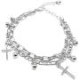 7.8in Double Layer Charm Beads Link Chains Punk Cross Bracelet Stainless Steel Adjustable with 2.4in Long Extension for Women Teen egirl eboy Lady Expandable Hip Hop Bangle