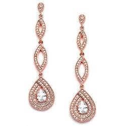 Mariell Micro-Pave Rose Gold CZ Art Deco Dangle Chandelier Wedding Earrings - Blush Jewelry for Brides