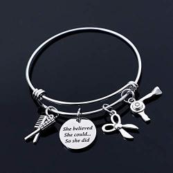 Eigso Hairdresser Gift Bracelet Keychain She Believed She Could Cosmetology School Graduation Gift Hair Stylist Jewelry