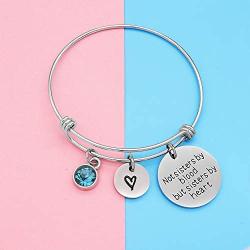 Adjustable Sister Birthstone Bracelet Not Sisters By Blood But Sisters By Heart Charm Bangle for Sister Best Friend Birthday Jewelry Gift