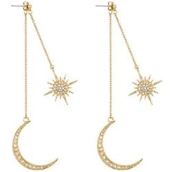 Feximzl Fashion Shiny Crystal Star Moon White Gold Color Drop Earrings Jewelry for Women Earring Jackets