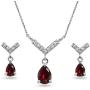 Sterling Silver Genuine or Synthetic Gemstone Teardrop V Design Arrow Necklace & Dangle Earrings Set