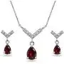 Sterling Silver Genuine or Synthetic Gemstone Teardrop V Design Arrow Necklace & Dangle Earrings Set