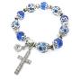 Nazareth Store Religious Cross Bracelet Christian Classic Beaded Bangle with Blue Crystal Beads Sacred Gift for Teen Girls Jewelry for Women & Men