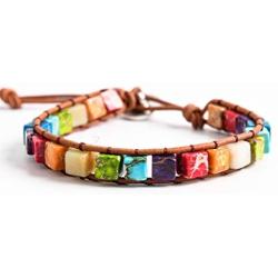 YGLINE Boho Leather Wrap Bead Bracelets for Women Girls Handmade Chakra Imperial Jasper Adjustable Healing Bracelet Bangles