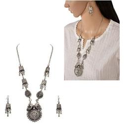Zephyrr Devotional Pendant Necklace Earrings Set Silver Tone Jewelry for Women