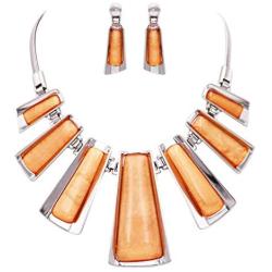 Rosemarie Collections Womens Shimmering Orange Polished Resin Statement Collar Necklace Earring Jewelry Set