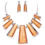 Rosemarie Collections Womens Shimmering Orange Polished Resin Statement Collar Necklace Earring Jewelry Set
