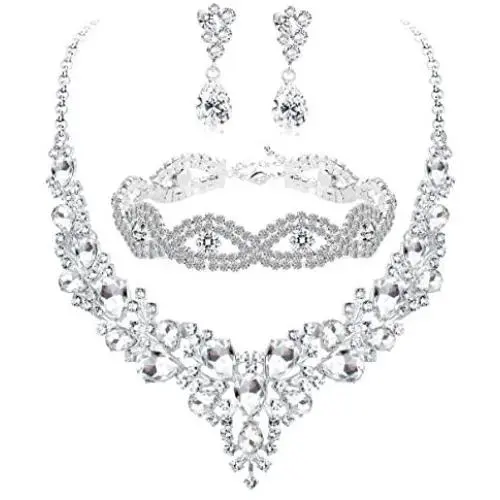 Subiceto Bridal Necklace Wedding Jewelry for Bride Crystal Tennis Link Bracelet Teardrop Dangle Earrings Jewelry Set for Women Fashion Bridesmaid Wedding Jewelry Gifts Subiceto Bridal Necklace Wedding Jewelry for Bride Crystal Tennis Link Bracelet Teardrop Dangle Earrings Jewelry Set for Women Fashion Bridesmaid Wedding Jewelry Gifts