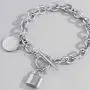 Ingemark Stainless Steel Chunky Link Chain Bracelet Love Lock Coin Pendant Bracelet for Girls Women Charm Birthday Valentines Day Jewelry Gifts