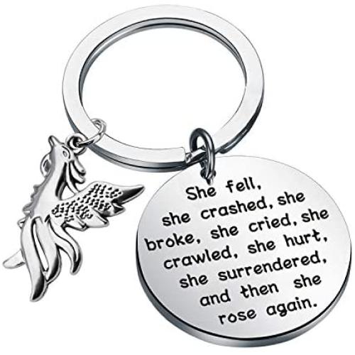 BAUNA Phoenix Encouragement Keychain Phoenix Jewelry for Friends She Fell She Broke and Then She Rose Again Phoenix Charms
