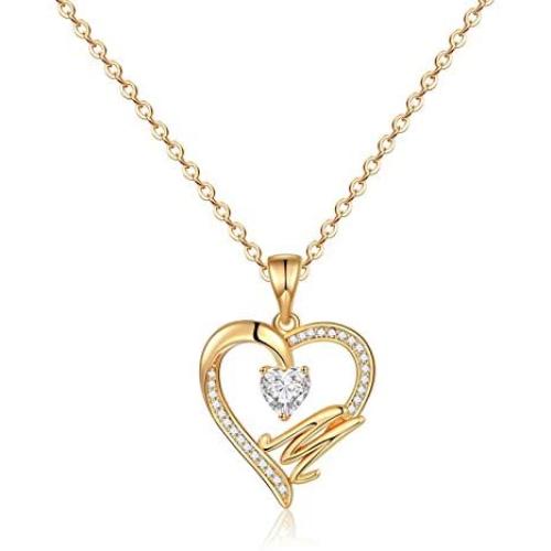 IEFRICH Initial Heart Necklace for Women Girls, Cubic Zirconia Dainty Initial Heart Necklace for Women Teen Girls Jewelry Gifts