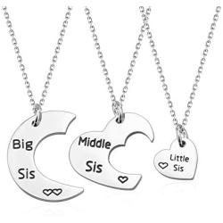 HN HNHB 3 Sister Necklace Bracelet Big Sis Middle Sis Little Sis 3 Piece Cut Heart Necklace Set for Strengthening Sisterhood Adorable Jewerly