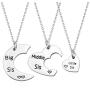 HN HNHB 3 Sister Necklace Bracelet Big Sis Middle Sis Little Sis 3 Piece Cut Heart Necklace Set for Strengthening Sisterhood Adorable Jewerly