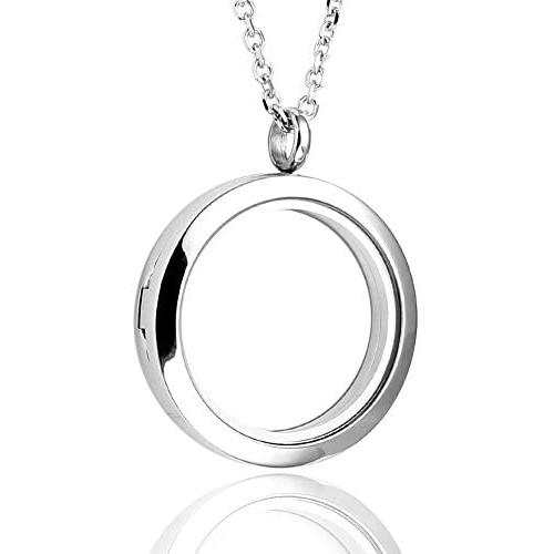 Jovivi 25mm/30mm Living Floating Memory Glass Locket Necklace - Stainless Steel Secure Magnetic Closure
