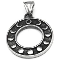 GUNGNEER Stainless Steel Triple Moon Goddess Amulet Wicca Pentagram Round Pagan Star Jewelry Keel Chain 20'' 28''