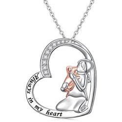 FLYOW S925 Sterling Silver Always in My Heart Dog Pendant Necklace for Women Teen Girl with Dog Gift For Her