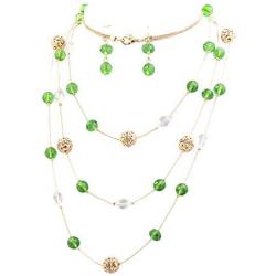 Bocar Fashion 3 Layer Handmade Beads Necklace Earring Set Long Illusion Necklace for Women