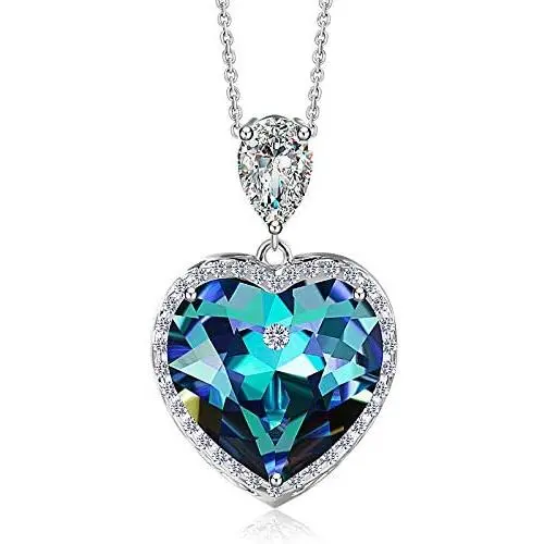 BEWE Love Heart Necklace for Women Purple Swarovski Heart Crystal with 18 Real Gold Plated Dainty Chain Princess for Girls Women, Adjustable Chain