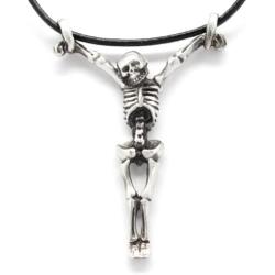 Trilogy Jewelry Pewter Hanging Skeleton Gothic Biker Pirate Pendant, Leather Necklace