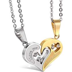 Jstyle Stainless Steel Mens Womens Couple Necklace Friendship Puzzle CZ Love Matching Heart Pendants