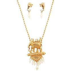 Touchstone Indian Bollywood Gorgeous Traditional Bridal Designer Jewelry Pendant Set in Gold and Silver Tone for Women.