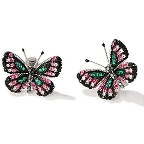 925 Sterling Silver Plated AAA Cubic Zirconia 3D Black Butterfly Earring Green and Pink Gems Stud Post Earrings 925 Sterling Silver Plated AAA Cubic Zirconia 3D Black Butterfly Earring Green and Pink Gems Stud Post Earrings