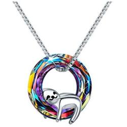 JUSTKIDSTOY Crystal Sloth Necklace for Women 925 Sterling Silver Sloth Pendant Necklaces Animal Jewelry Gifts Christmas Mothers Day Necklace.