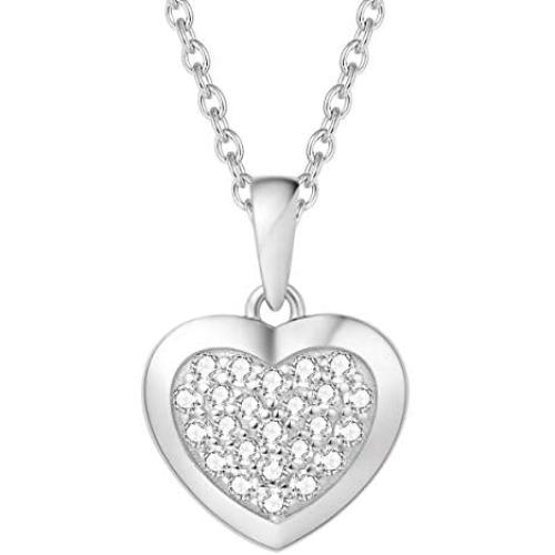 FANCIME Sterling Silver Heart Necklace Cubic Zirconia CZ Gemstone Dainty Interlocking Pave Fine Jewelry Gifts for Women Girls Mom,16+ 2'' Extender