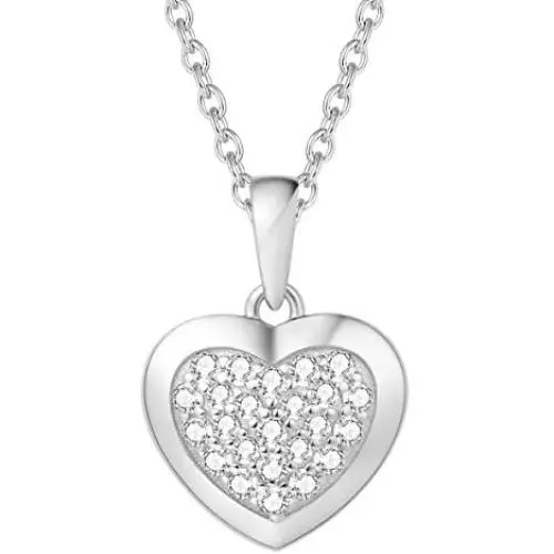 FANCIME Sterling Silver Heart Necklace Cubic Zirconia CZ Gemstone Dainty Interlocking Pave Fine Jewelry Gifts for Women Girls Mom,16+ 2'' Extender