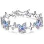GEMMANCE Butterfly Link Charm Bracelet with Premium Birthstone Crystal, Silver-Tone, 7”+2” Chain