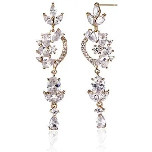 CZ Bridal Earrings for Wedding 14k White Gold Plated Wedding Earrings for Bride Bridesmaids Crystal Cubic Zirconia Rhinestone Cluster Floral Leaf Earrings Elegant Bridal Jewelry for Women Girls CZ Bridal Earrings for Wedding 14k White Gold Plated Wedding Earrings for Bride Bridesmaids Crystal Cubic Zirconia Rhinestone Cluster Floral Leaf Earrings Elegant Bridal Jewelry for Women Girls