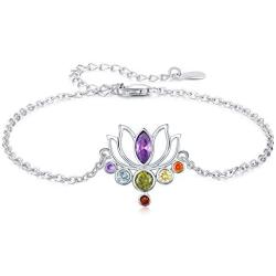TANGPOET 925 Sterling Silver Chakra Daisy Turtle Penguin Flamingo Sloth Anklet Bracelet for Women,Charm Bracelets Sea Turtle Jewelry Gifts for Mom Girlfriend Ladies